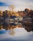 USA, Arizona, Prescott. Rock formations and Watson Lake. Art Print